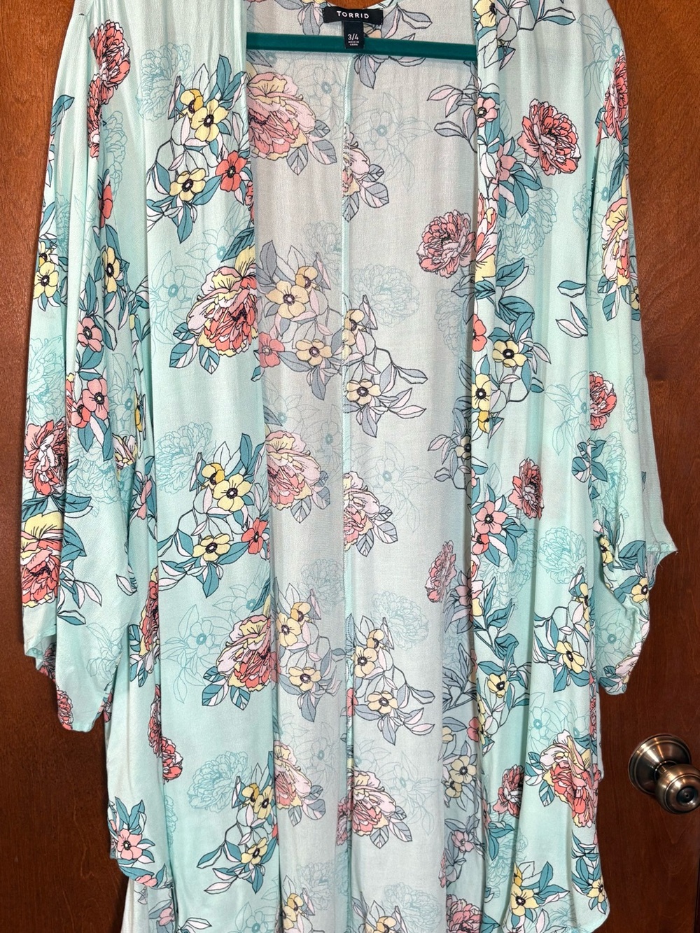 torrid Mint Floral Open Front Kimono Cardigan